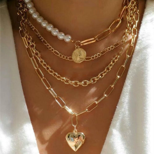Multilayer trendy chain necklace